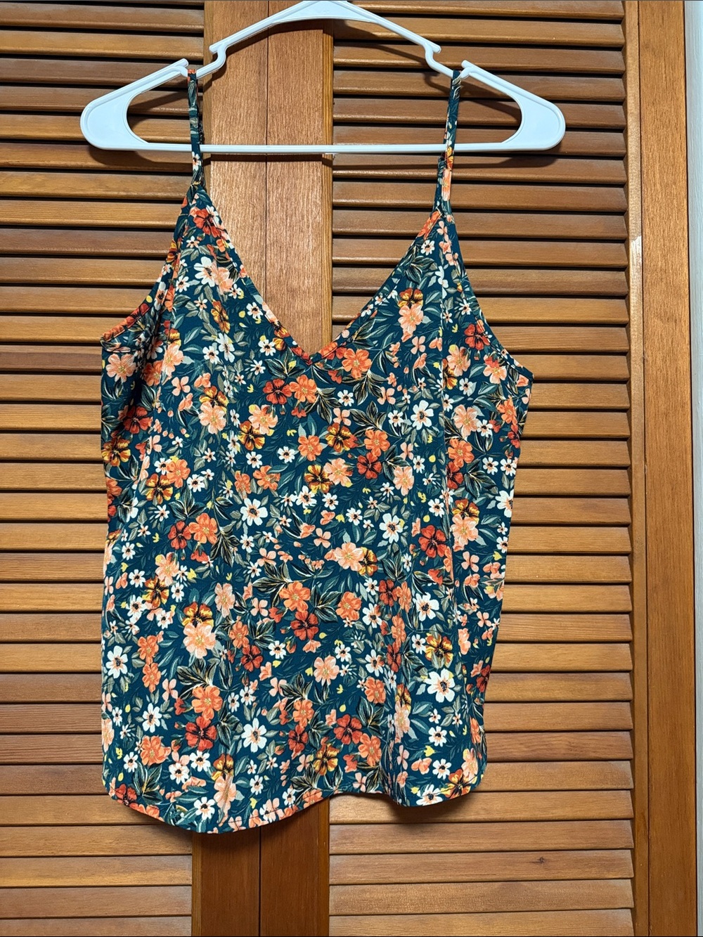 SHEIN Teal Floral V-Neck Camisole with Orange & White Flowers